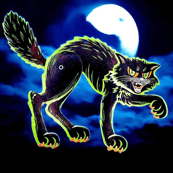 Vintage Beistle Scratch Cat Jointed Diecut Halloween Decor 1970s USA 9" v1 - Picture 1 of 9